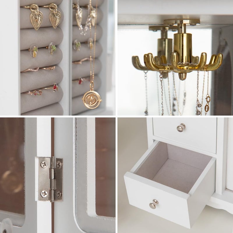ZGZD White Jewelry Box for Girls Wooden Makeup and Accessories Organizer Ring Storage with 4 Drawers and Swing Door - Image 5